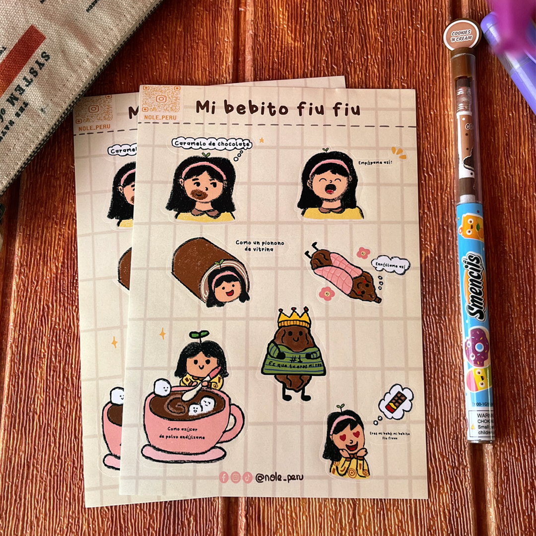 Plancha de stickers "Mi bebito fiu fiu"